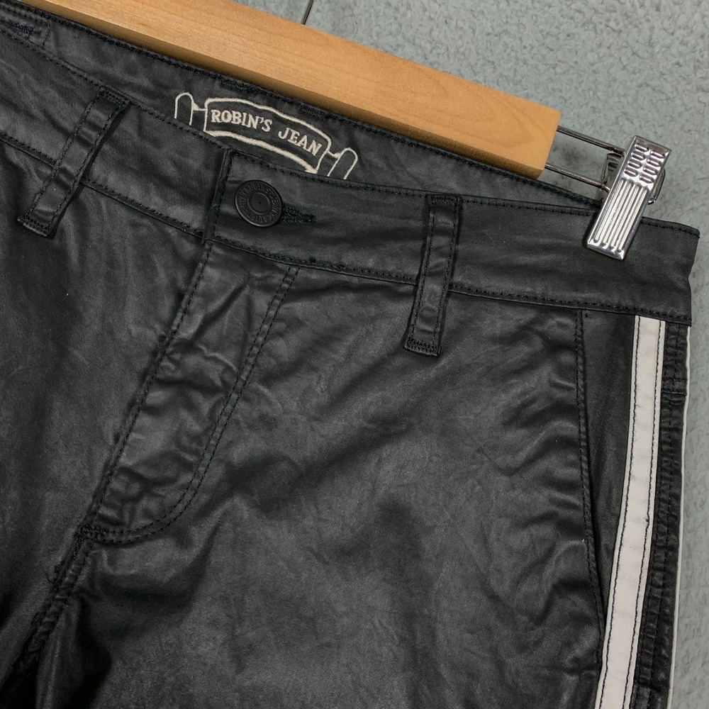 Robin's Jeans Predator Cargo Pants Women's 25 Black Coated‎ Side Striped Sporty - Picture 5 of 14